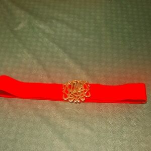 Vintage Elegant 80's Satin Elastic Belt With  Gold-tone Buckle Accessories